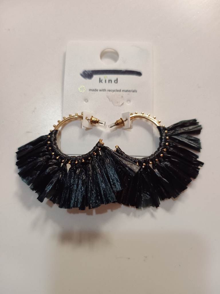 New Look Black Straw Effect Tassel earrings