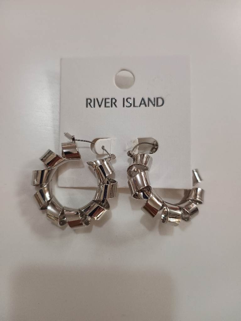River Island twisted ribbon silver hoop earrings