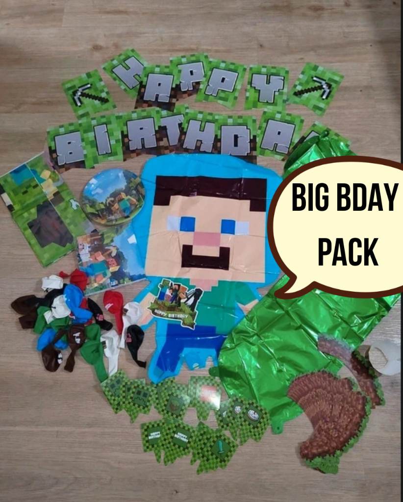 Minecraft Birthday Part Pack, Big Bundles for Kids Party - Bunting, foil balloons and more!