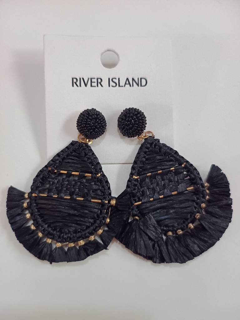 River Island black tassel statement drop earrings