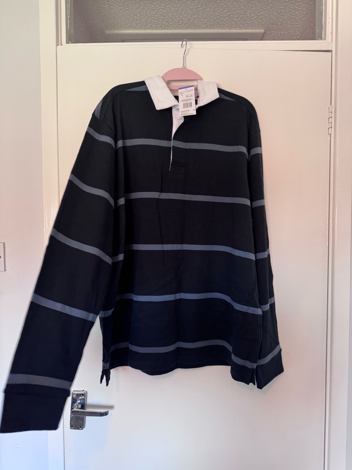 F&F Men's Long Sleeve Rugby Shirt Navy & Blue Striped Size XL (NWT)