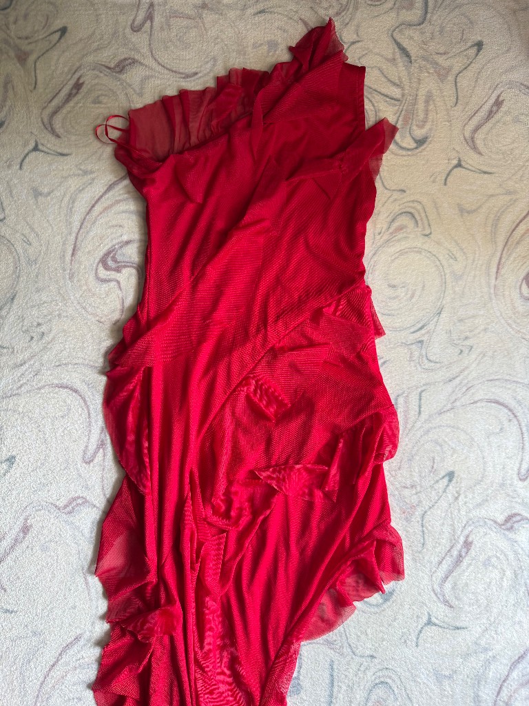 Quiz red mesh one shoulder dress