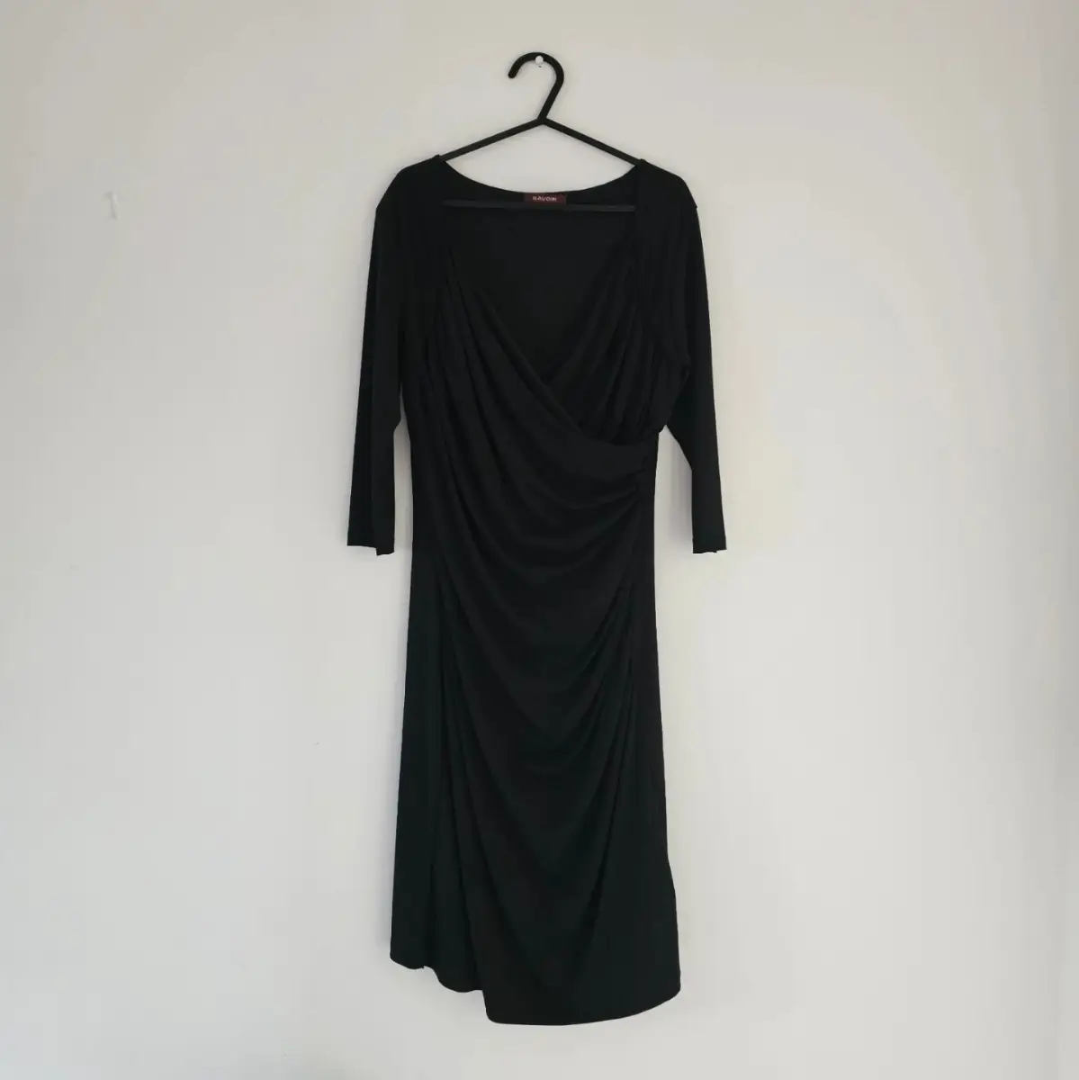 Savoir Black Ruched Midi Dress Size 14 Very Good Condition