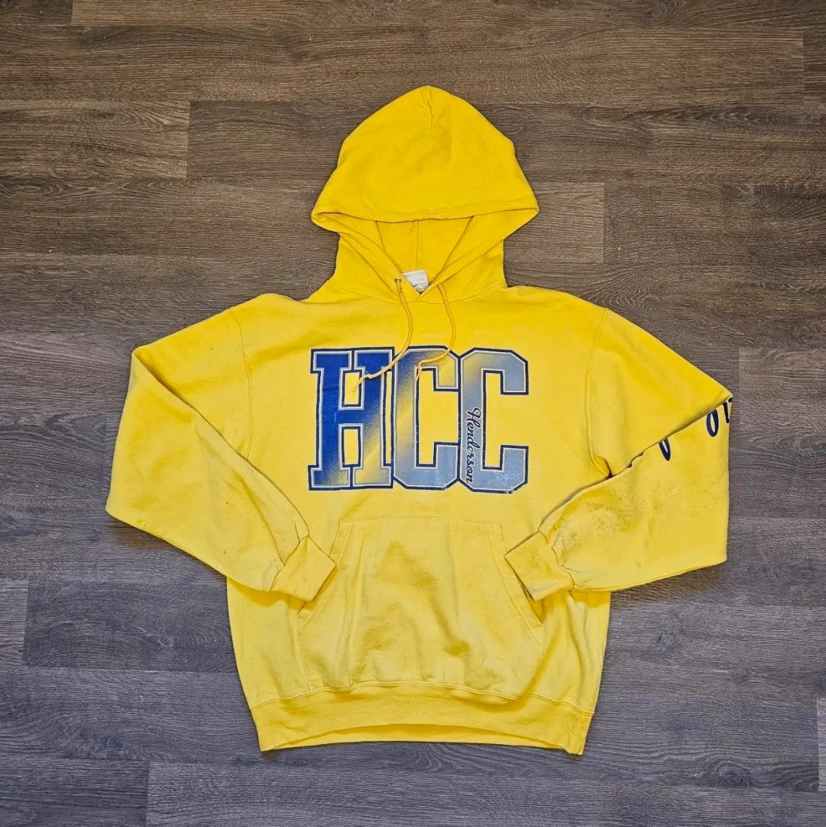 Yellow Champion University Hoodie Size L Embroidered Logo