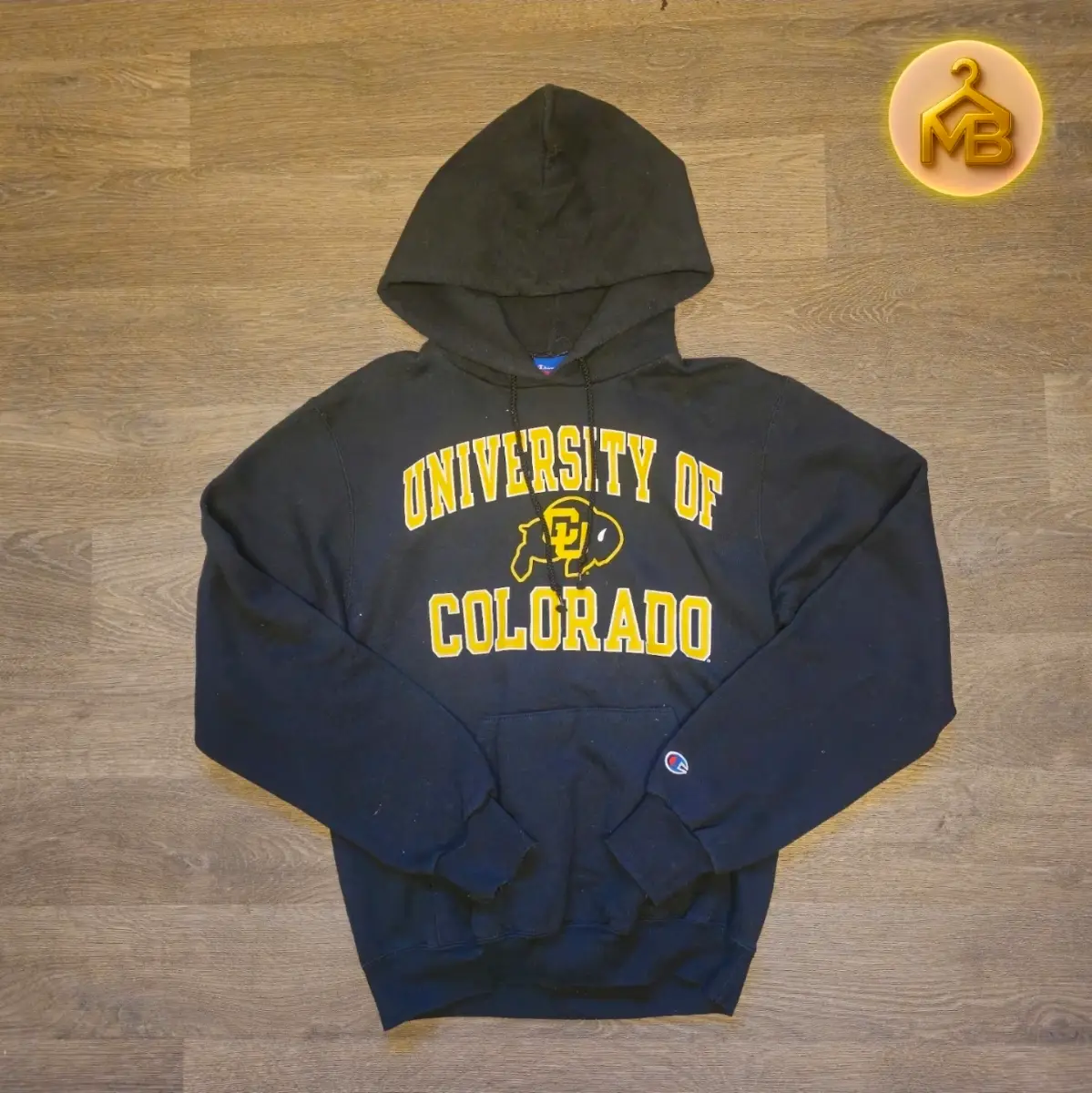 Y2K Champion University Black Hoodie Size Small Embroidered Logo