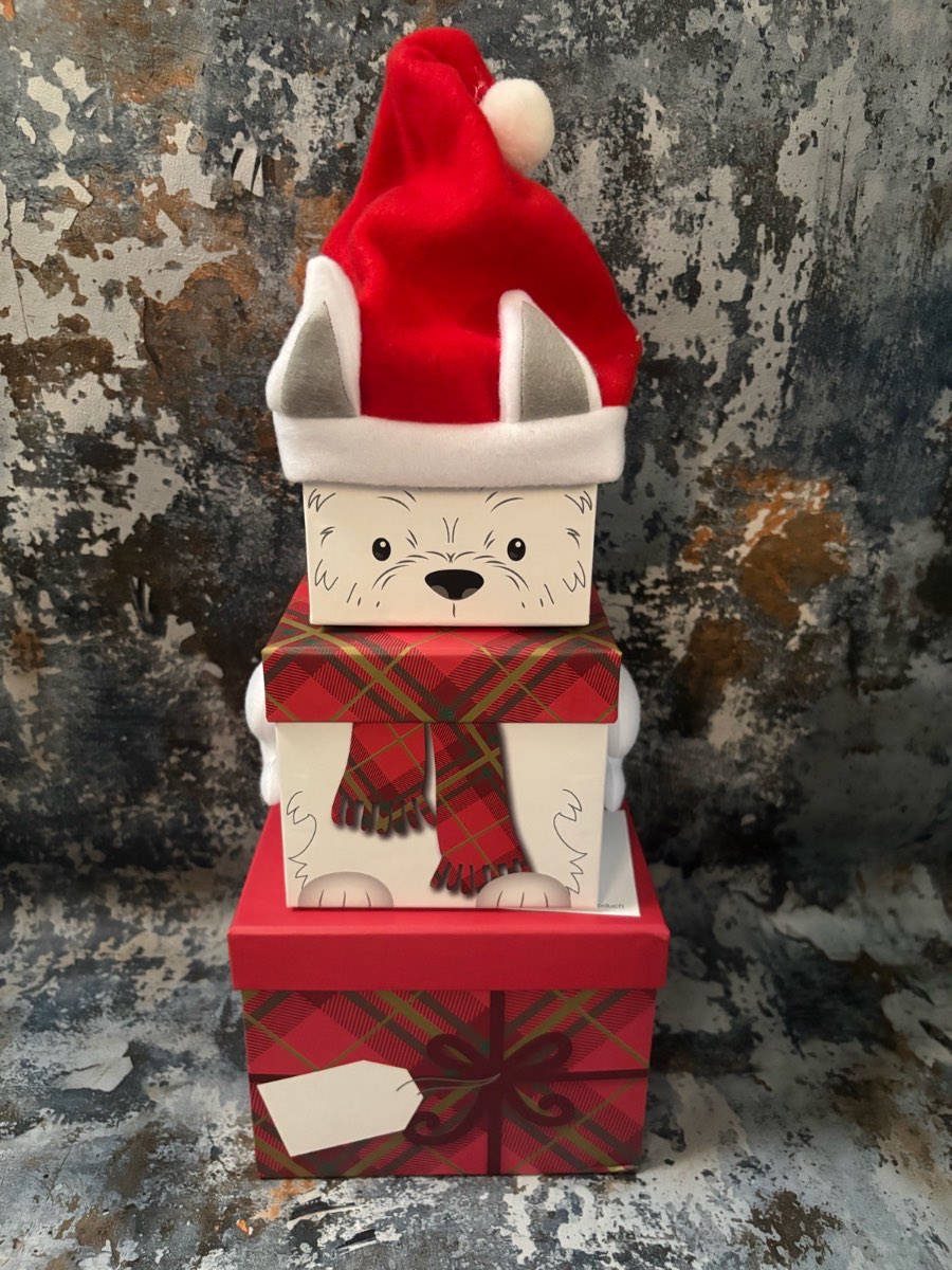 Plush westie dog  Christmas stackable boxes