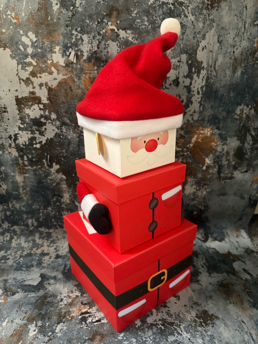 Plush santa christmas 3 stackable boxes