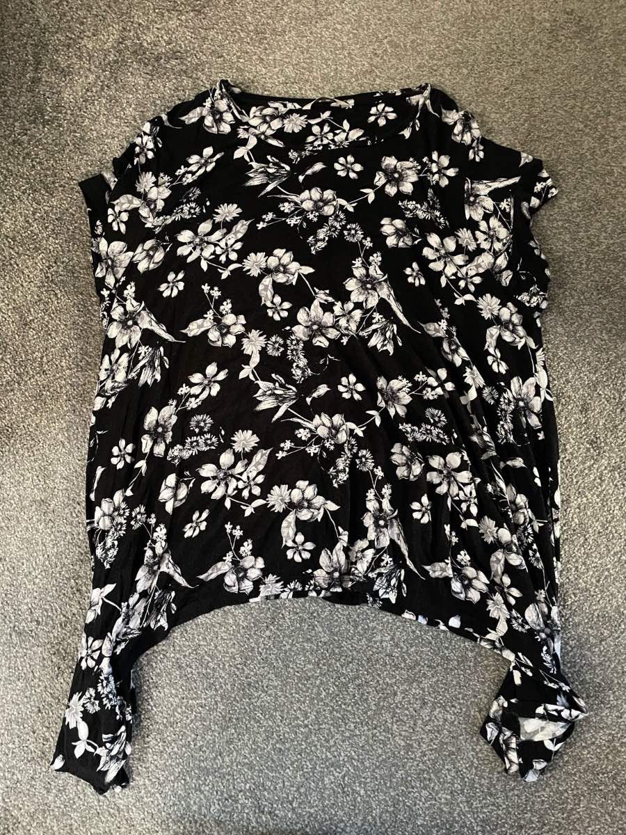 Ladies floral black white and grey top