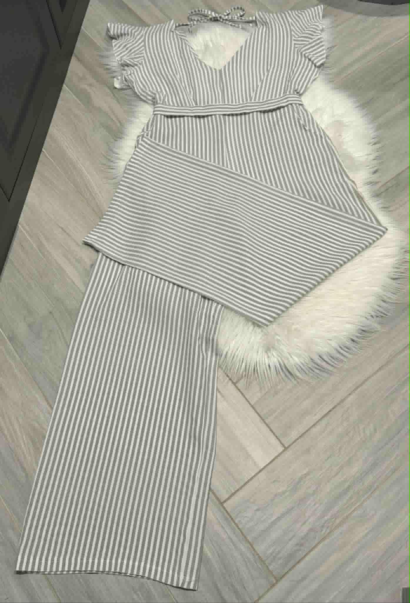 BOUTIQUE grey & white striped backless jumpsuit size 14