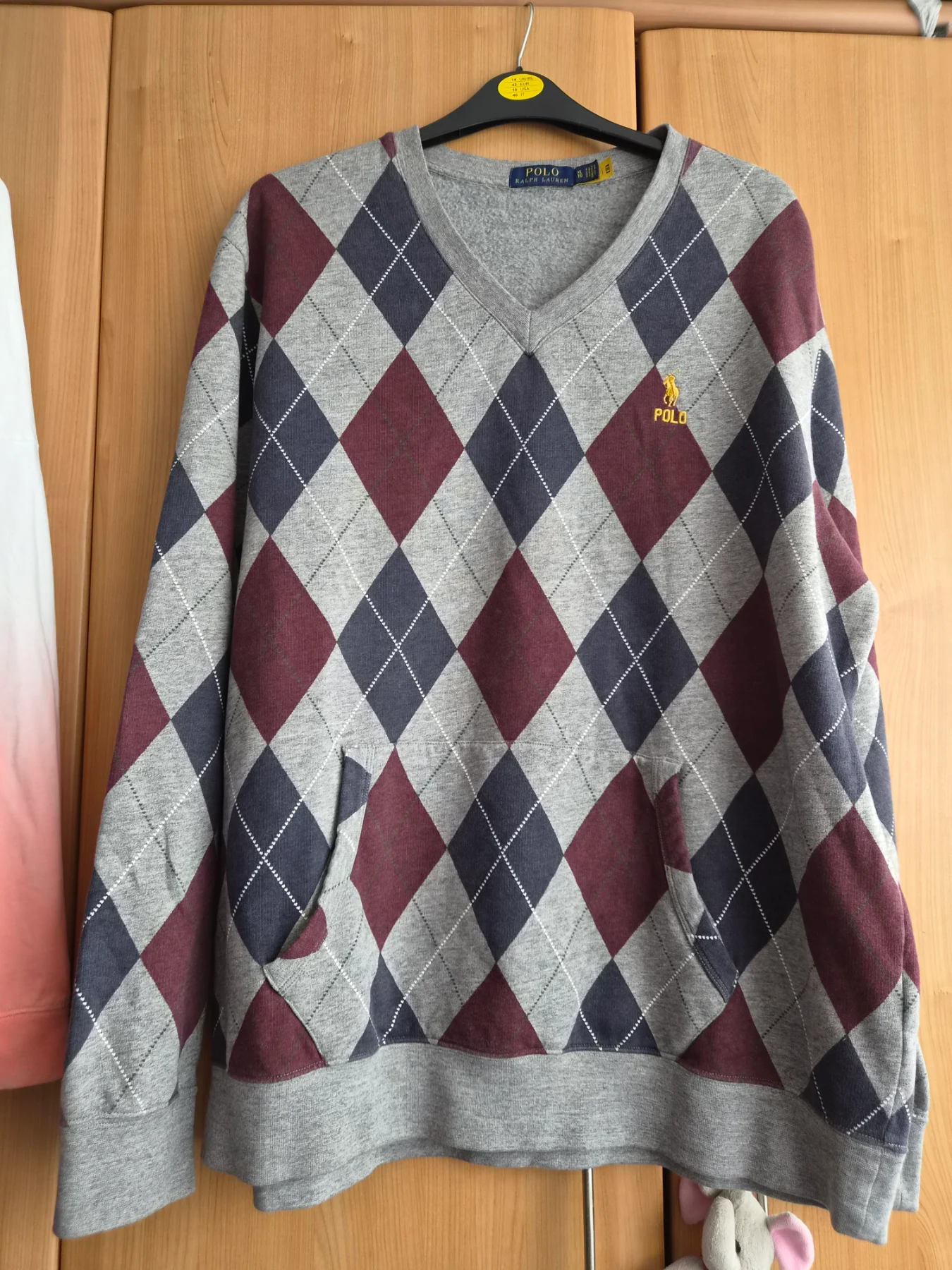 Polo Ralph Lauren Men's Argyle Sweatshirt Crewneck Pullover Grey Burgundy Size XL