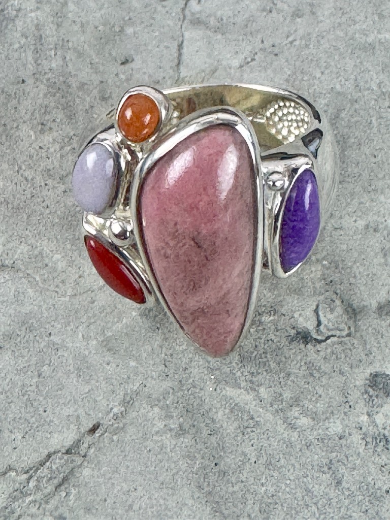 Ring Natural Stones set in925 Silve Size Q1/2