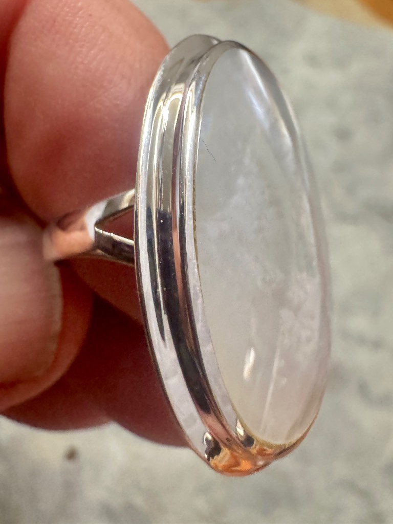 Ring White MOP set in 925 Silver Size Q