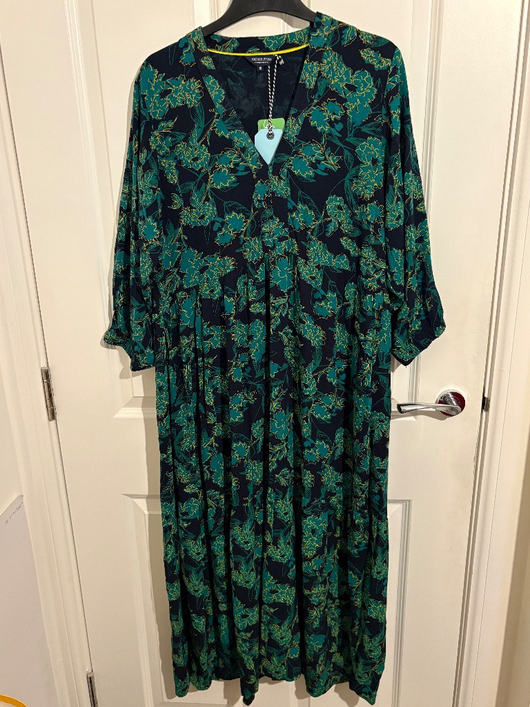 Weird Fish Gardot Lenzing Viscose Tiered Printed Midi Dress Night Blue Size 16