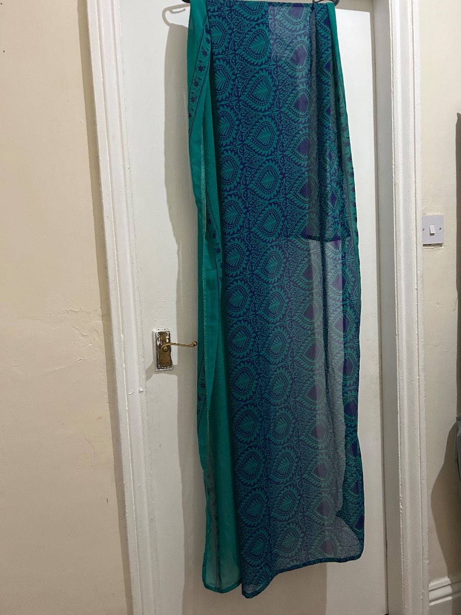 Teal & Blue Patterned Chiffon Scarf / Dupatta - Boho • Festival • Modest Fashion