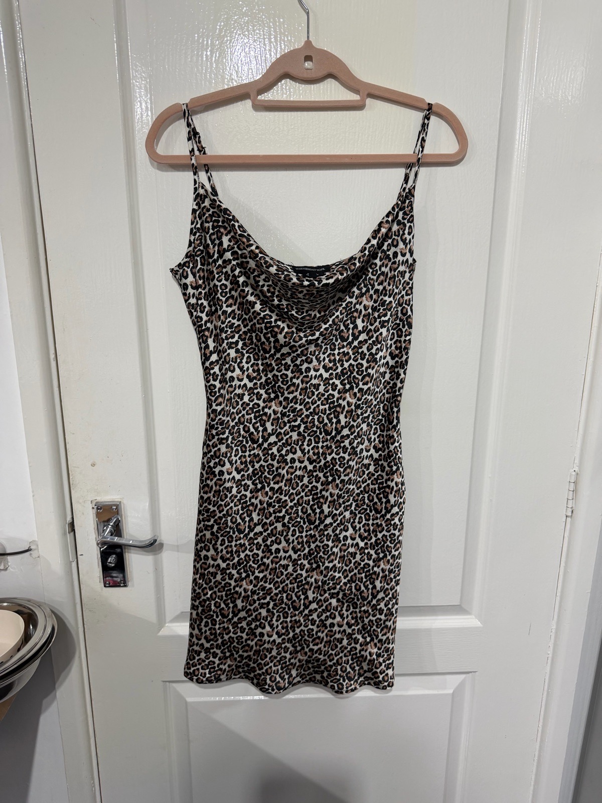 Wednesday's Girl size M Leopard Animal Print Cowl Neck Strappy Slip Dress y2k Party dress
