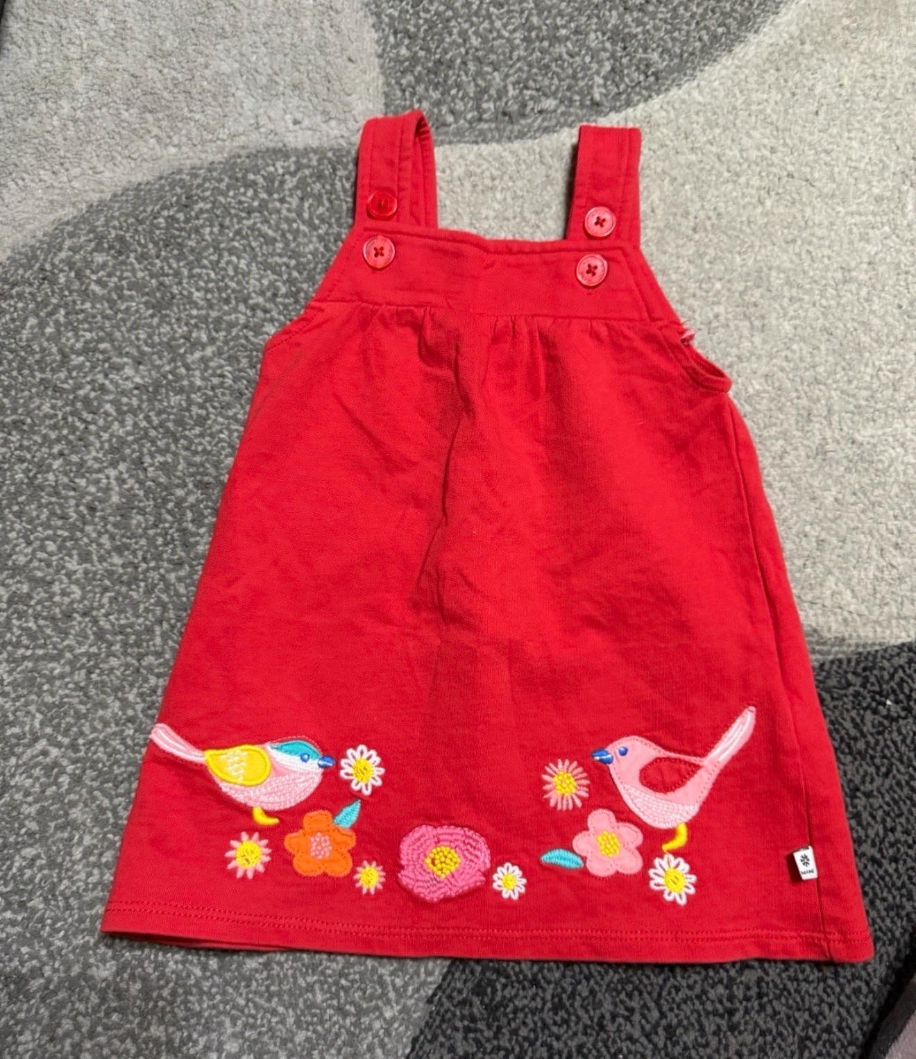 Maine New England pinafore dress 3 - 6 months girls red embroidery floral birds pretty layer