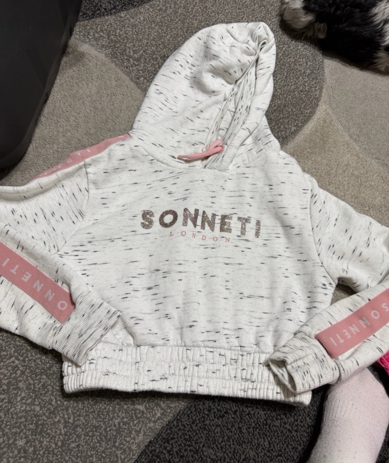 Sonneti London hoodie girls 12 - 13 years grey pink sparkly ribbon sleeve detail pretty winter