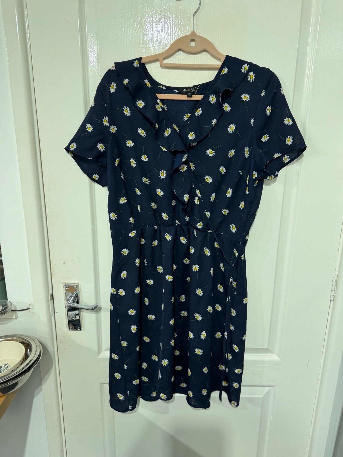 Simply Be Women's size 16 kaftan dress swim beach cover up navy daisy print