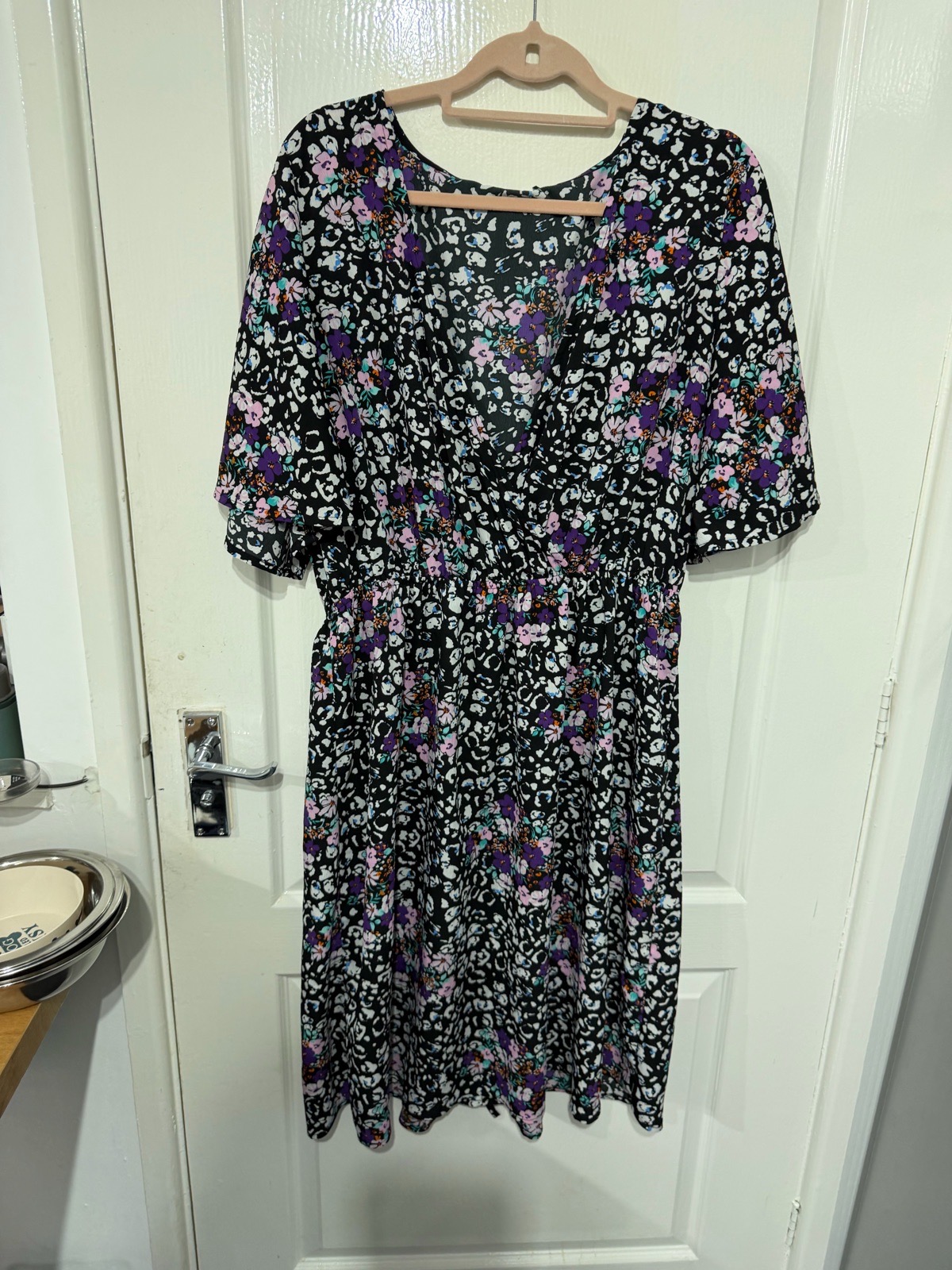 By Very Women's UK 20 dress cover up Black Floral Knee Length Dress Short Sleeve