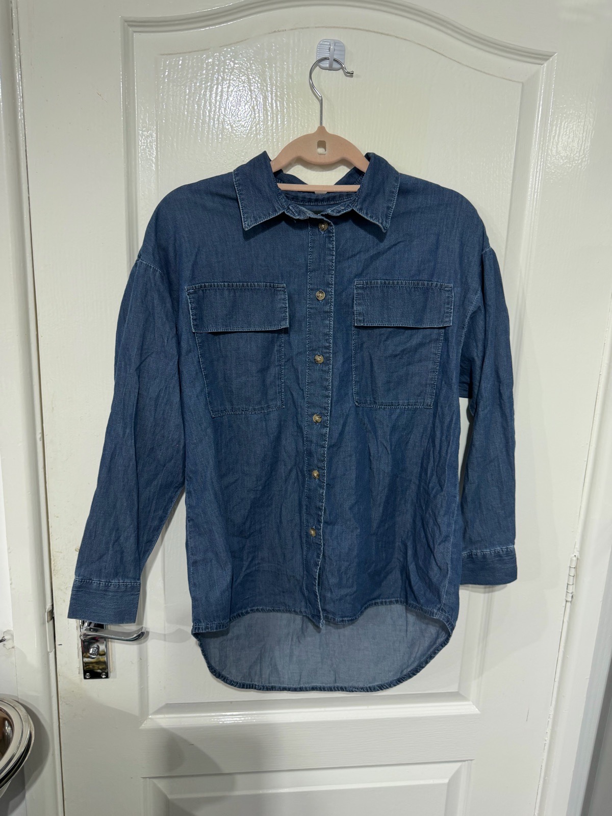 F&F size 6 denim shirt blue long sleeve collared button-up women’s autumn winter