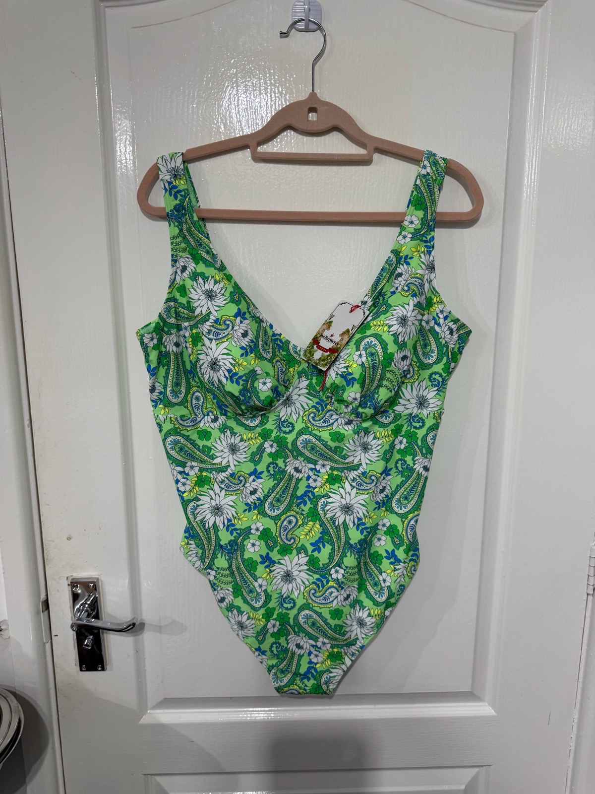Joe Browns Women’s Plus Size 22 One Piece Swimsuit Green paisley floral BNWT