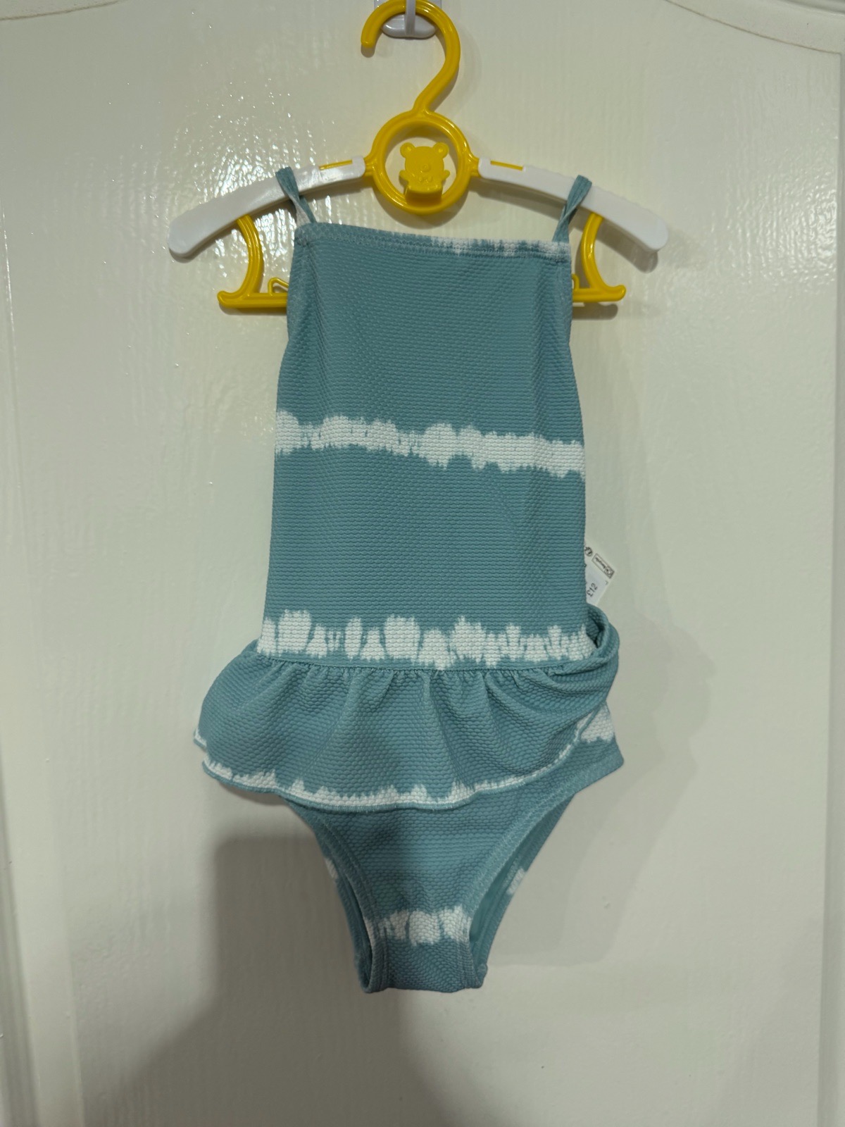 M&S girls 3 - 4 years Sunsafe swimsuit turquoise tie dye frilly BNWT