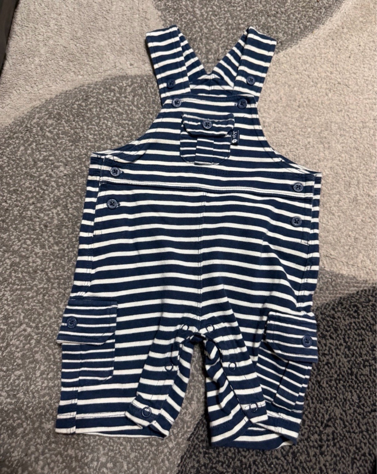 Jojo maman Bebe dungarees 3 - 6 months navy white stripe nautical autumn winter layer