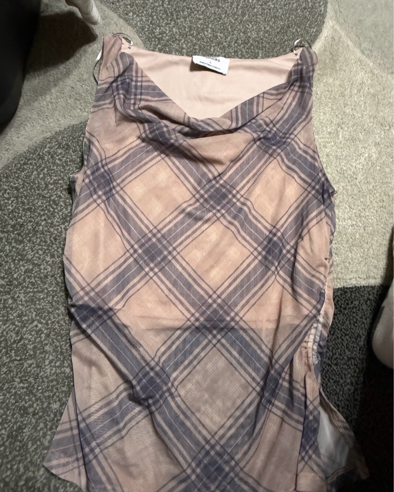 Primark Rita Ora cami tank crop top pink blue check y2k size large size 16 - 18