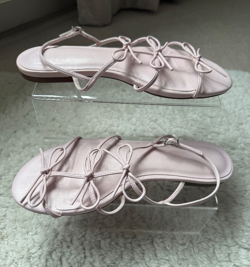 Brand New Next Pink Forever Bow Flat Sandals Size 6.5 Wide Fit