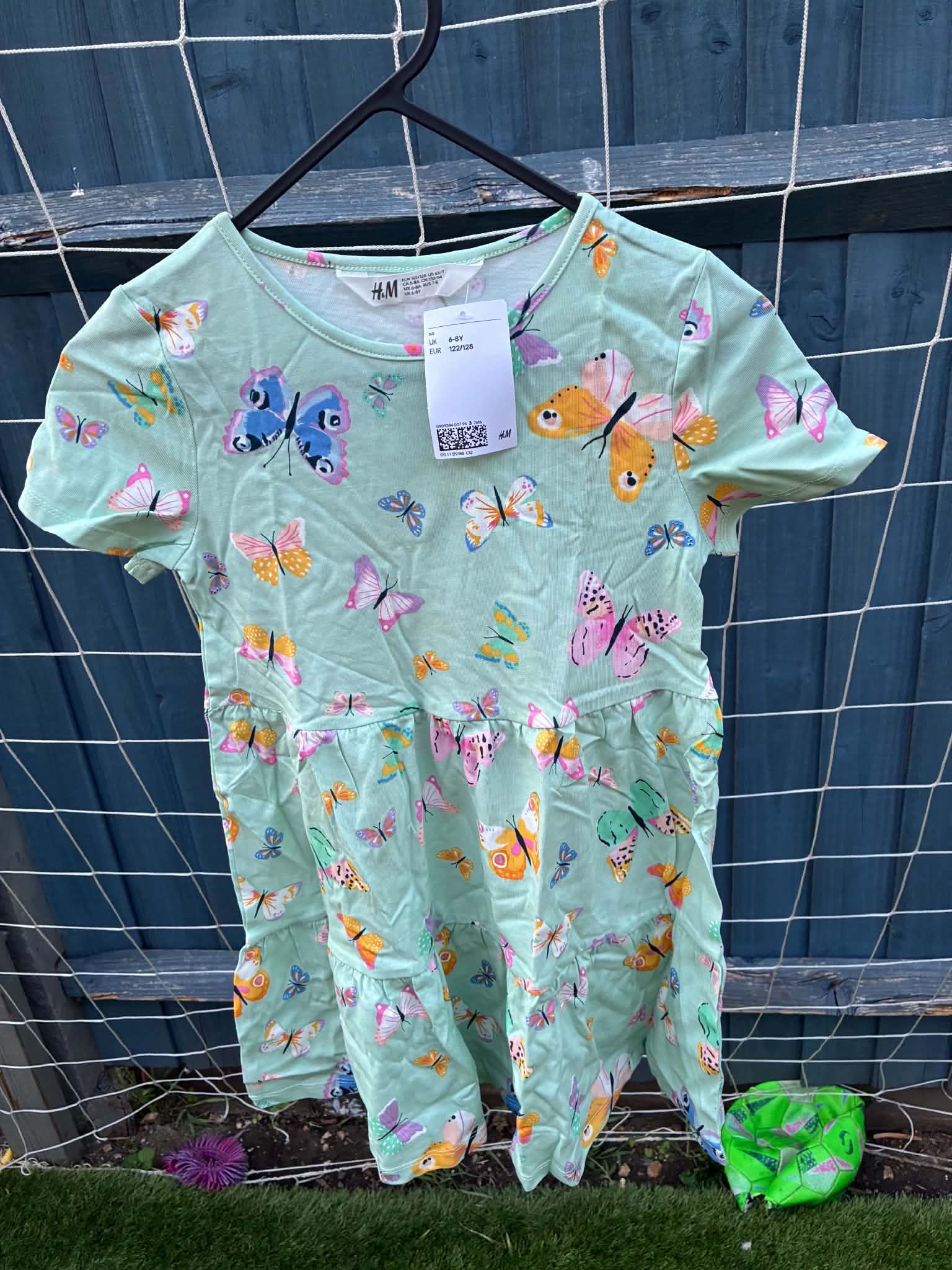 Girls H&M Mint Butterfly Short Summer Dress Size 6-8 uk NEW
