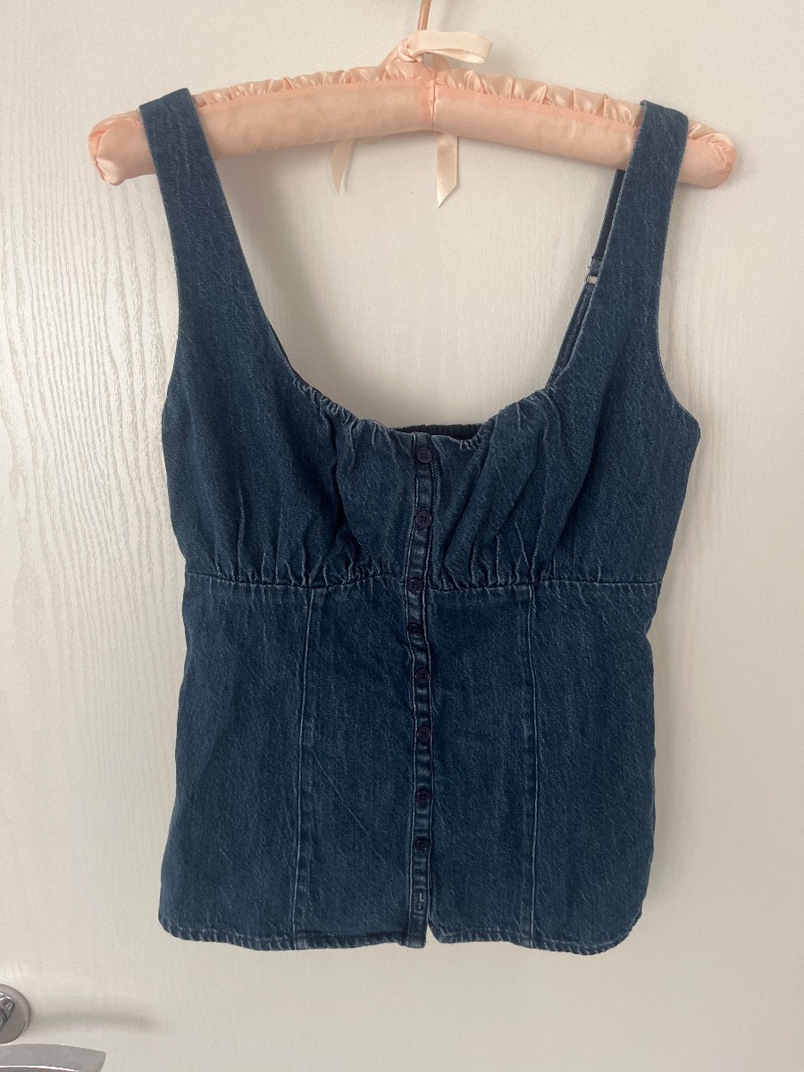 Hollister Ruched Denim Top Blue Womens Size S