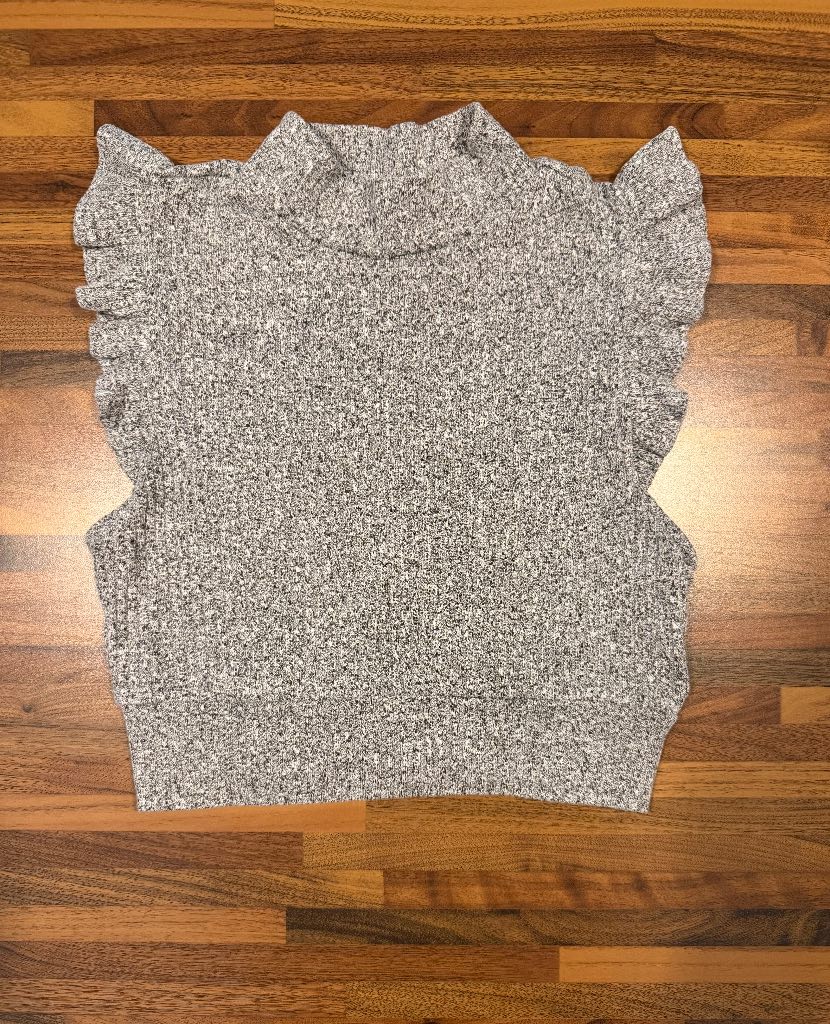 Free People Grey Marl Ruffle Sleeve Knit Top - Size S