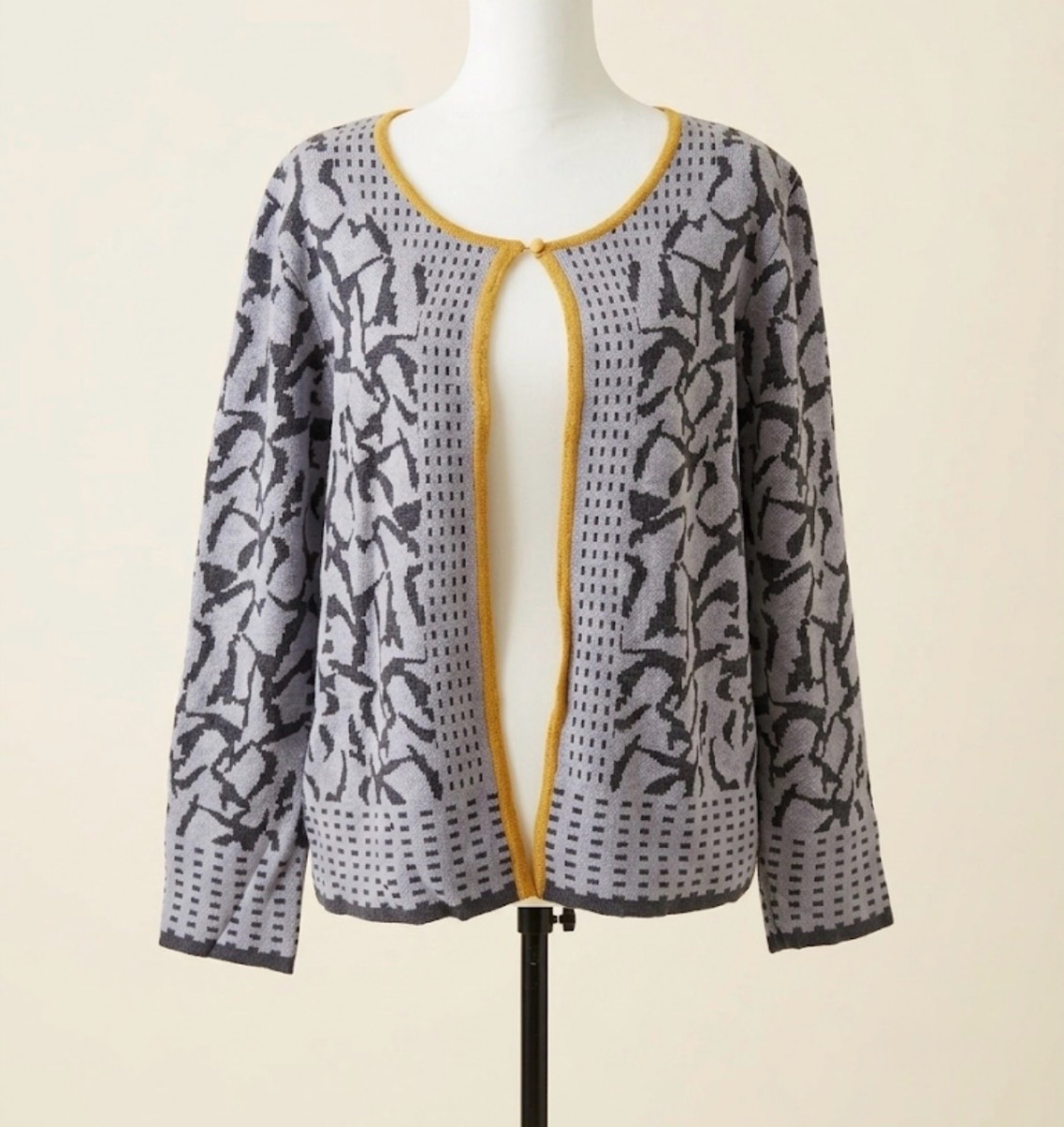 Paco Boutique Grey & Ochre Patterned Knit Cardigan | Size 12