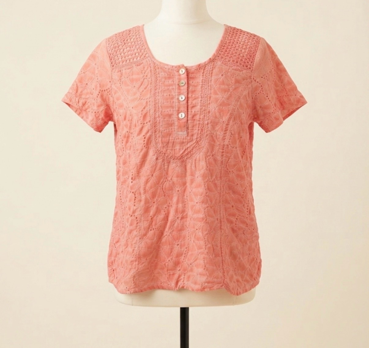 Anna Rose Coral Cotton Broderie Anglaise Blouse - Size 12