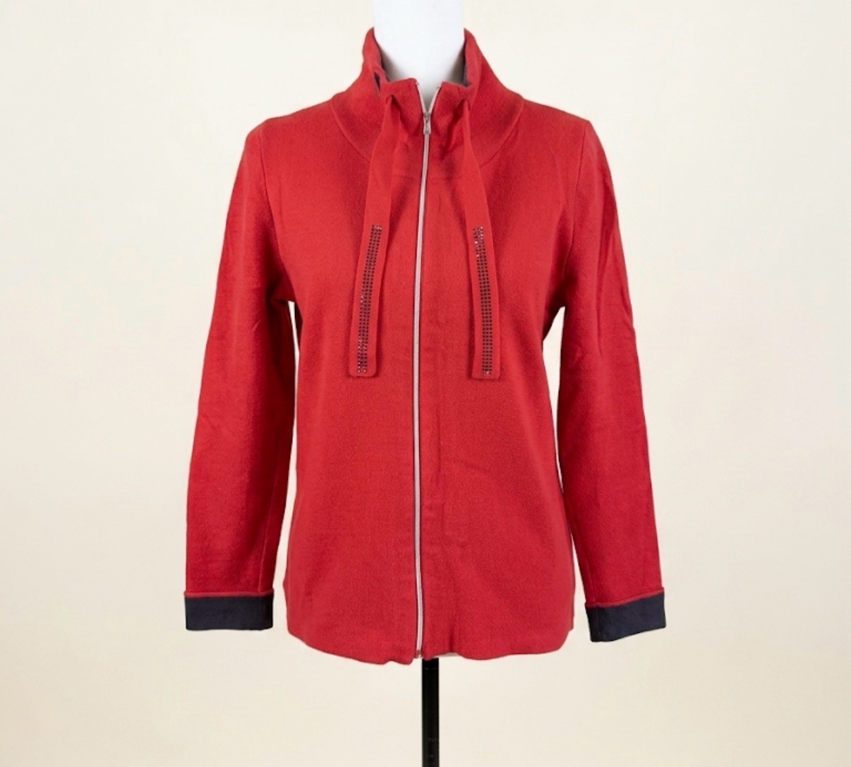 Barbara Lebek Red Zip Knitwear Jacket Cardigan Studded Detail UK 10