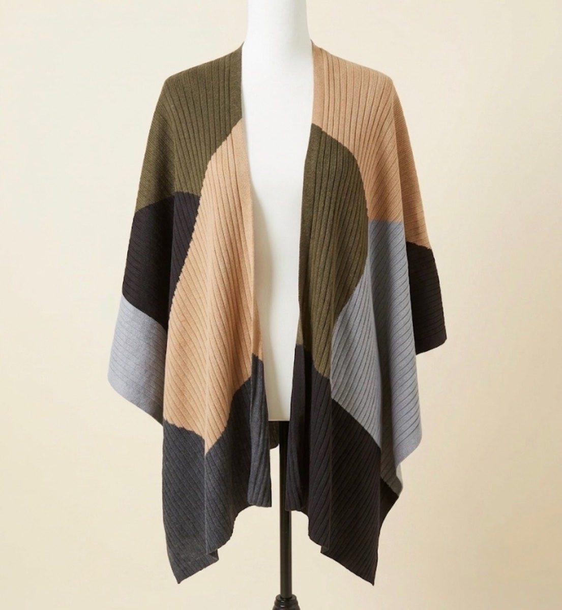Vince Camuto 100% Cotton Colorblock Ribbed Knit Poncho Cardigan
