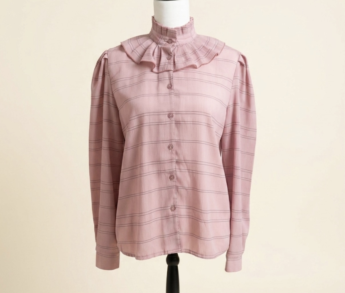 Vintage 1980s Pink Ruffle High Neck Blouse | Peepers of London | UK 12