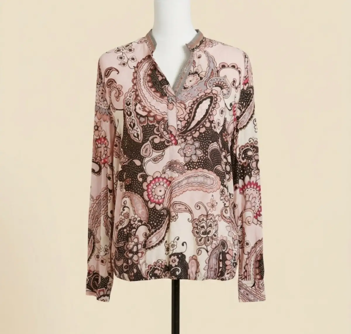 Just White Pink Paisley Embellished V-Neck Blouse Top Size UK 12 / EU 38