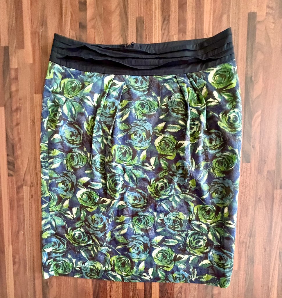 Fenn Wright Manson Studio Blue Green Rose Floral Pencil Skirt UK 16