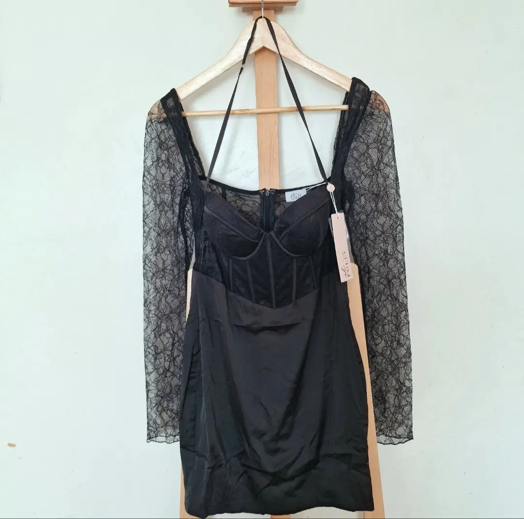 Oh Polly Intimate Feelings Long Sleeve Corset Mini Dress Black BNWT Size 10