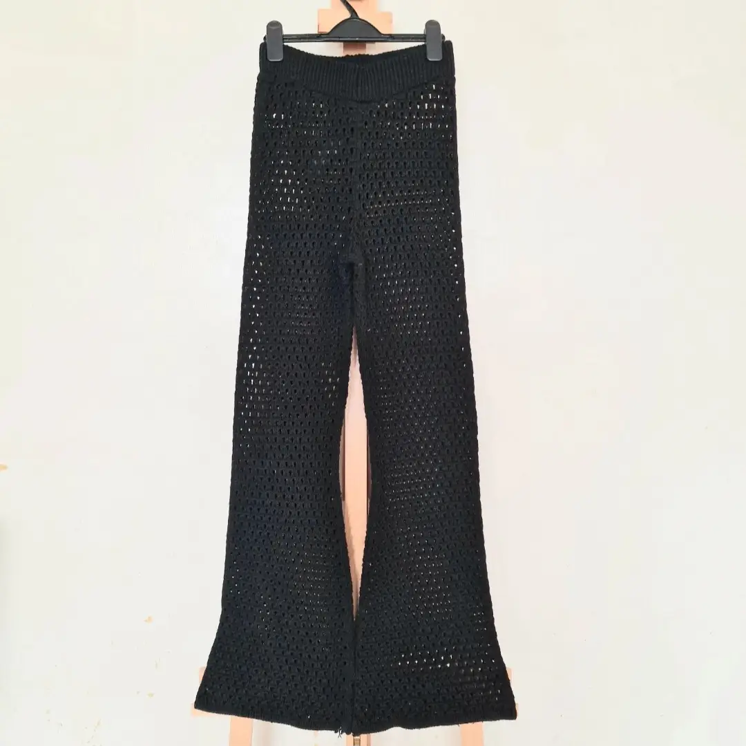 ASOS Design Crochet Trousers Black Knit Flared Festival / Beach Pants Size 6