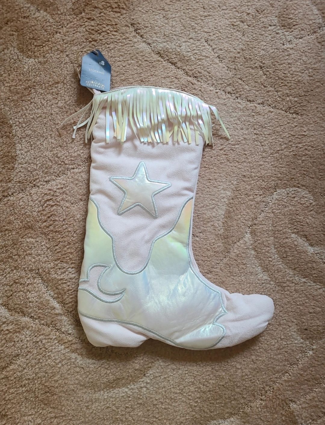 Pink suede feeling cowboy/Cowgirl boot Christmas stocking