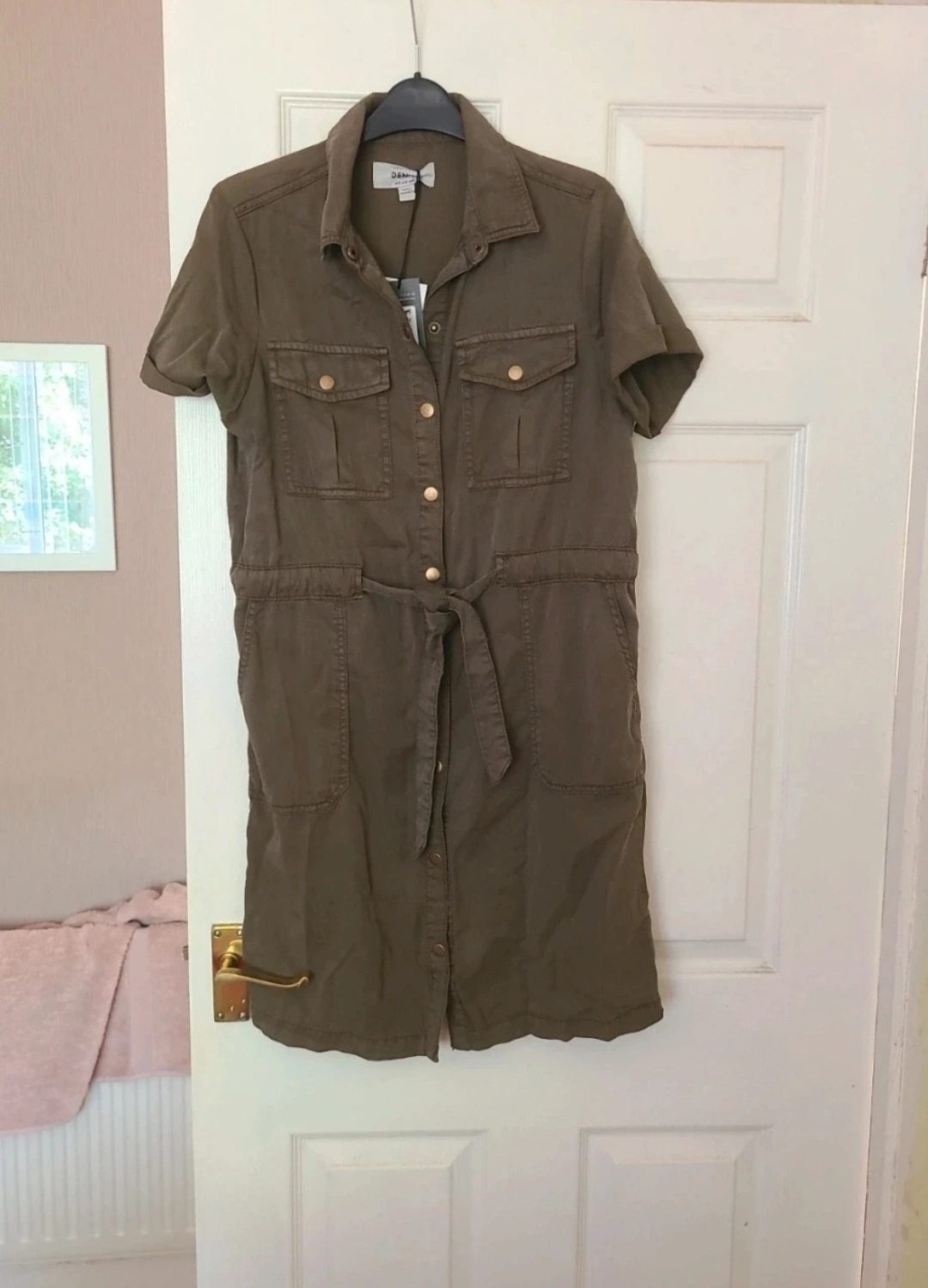 Womens size 10 khaki green utility style denim dress