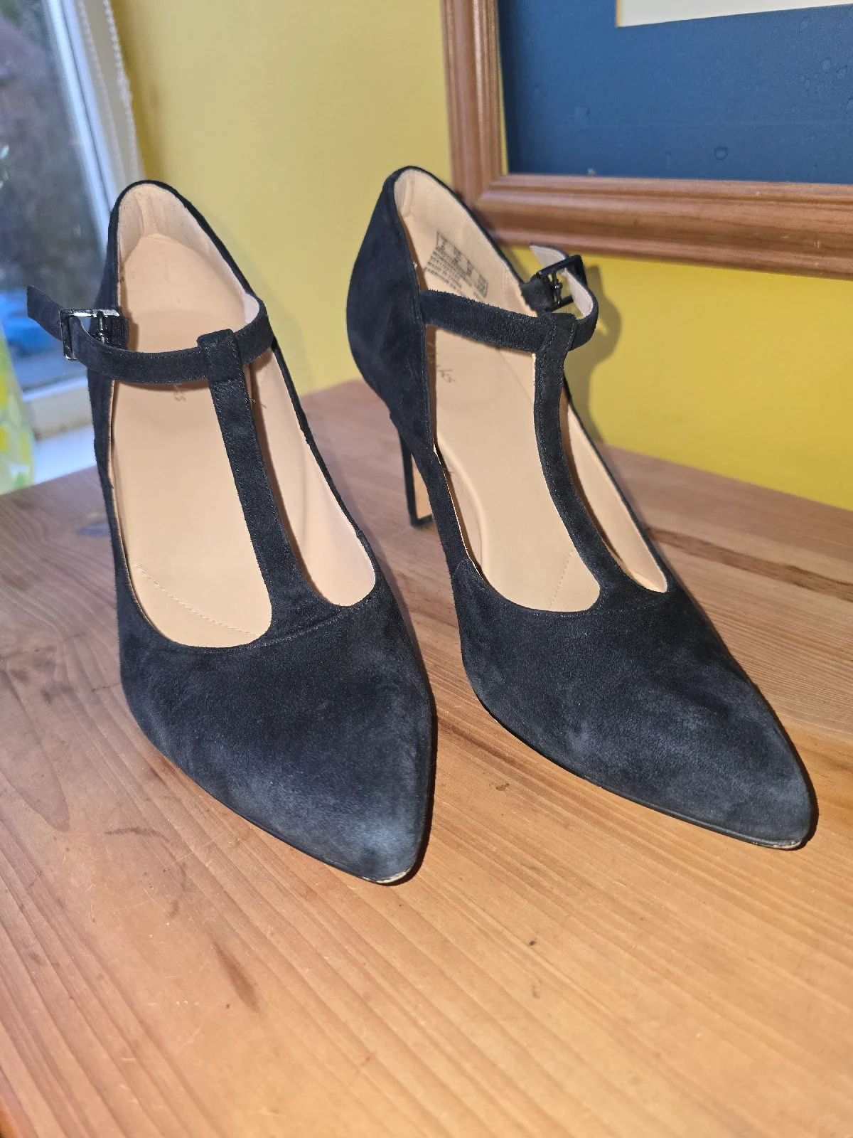 Ladies size 5 Black Suede T-Bar court shoes
