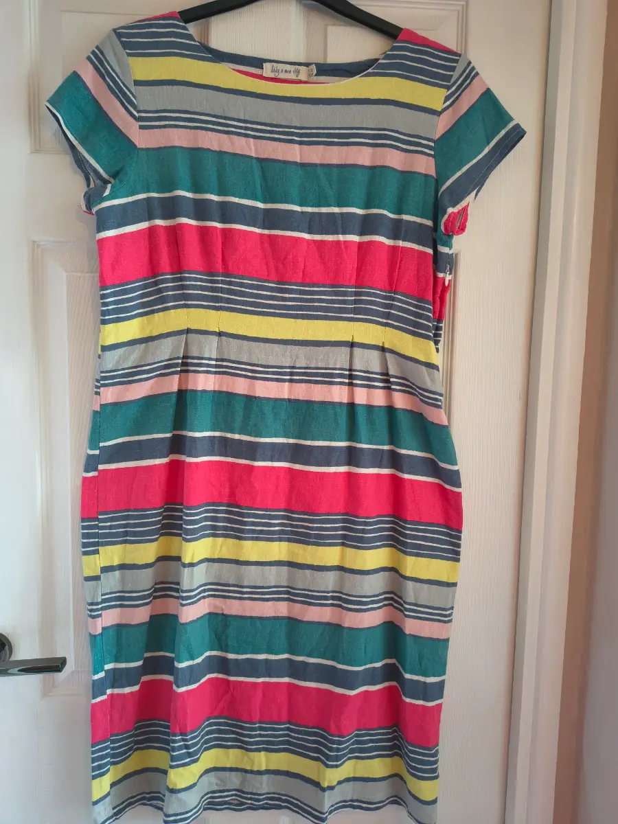 Lily & me size 14 colorful striped linen blend dress