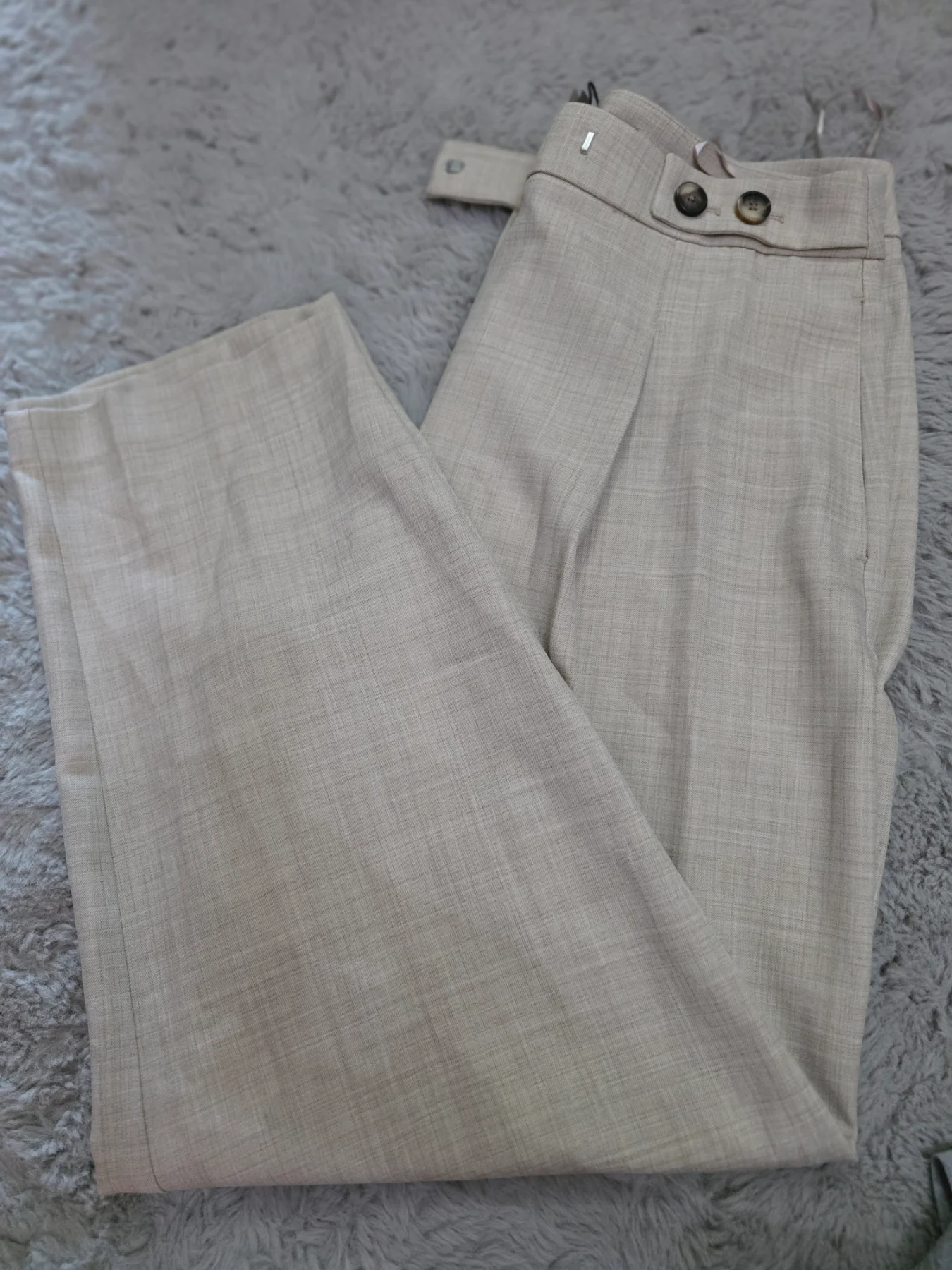 River Island Beige Soft Tailored Barrel Leg Trousers UK 14