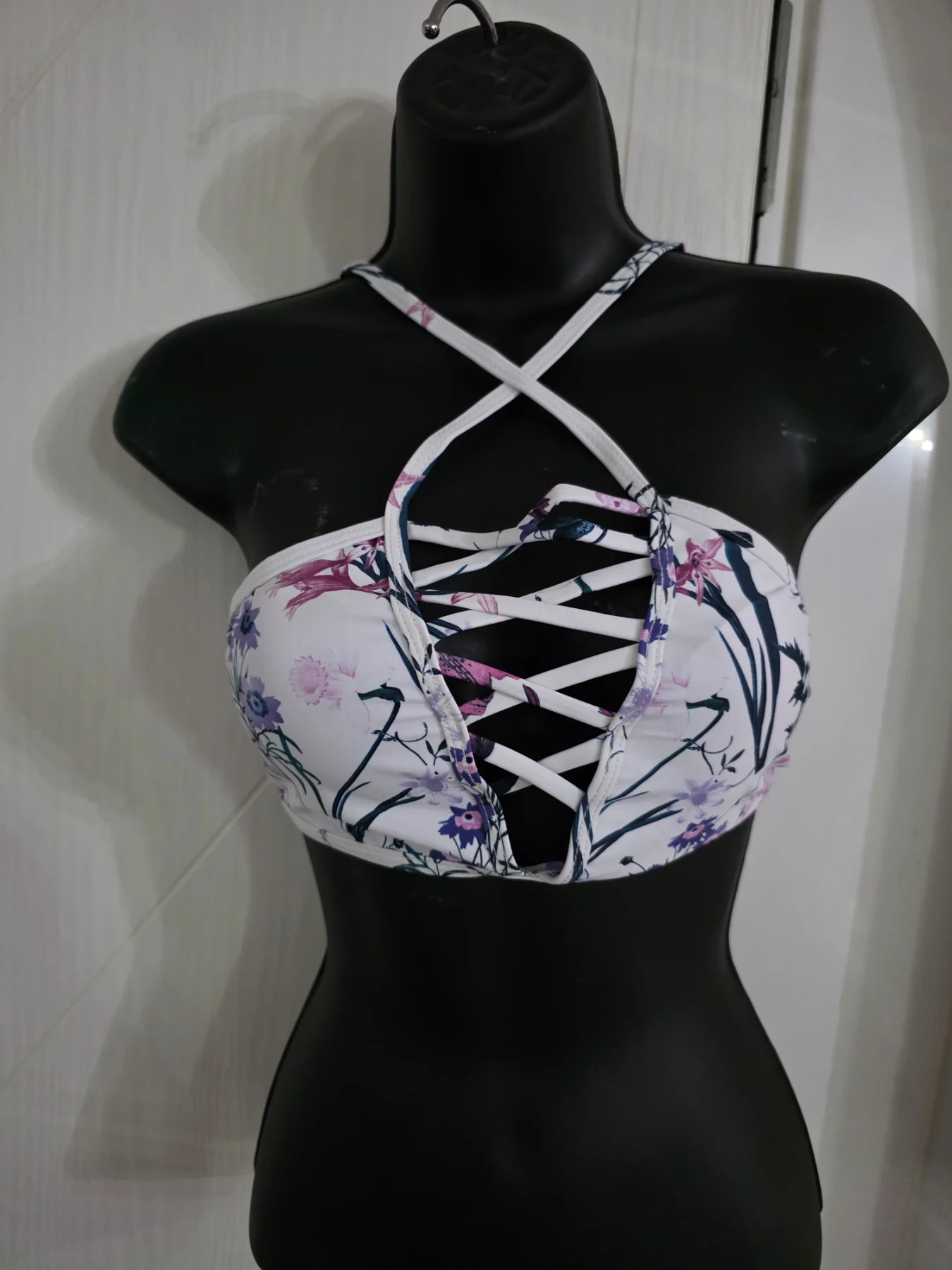 Misguided Floral Print Lattice front Bikini Top UK 8