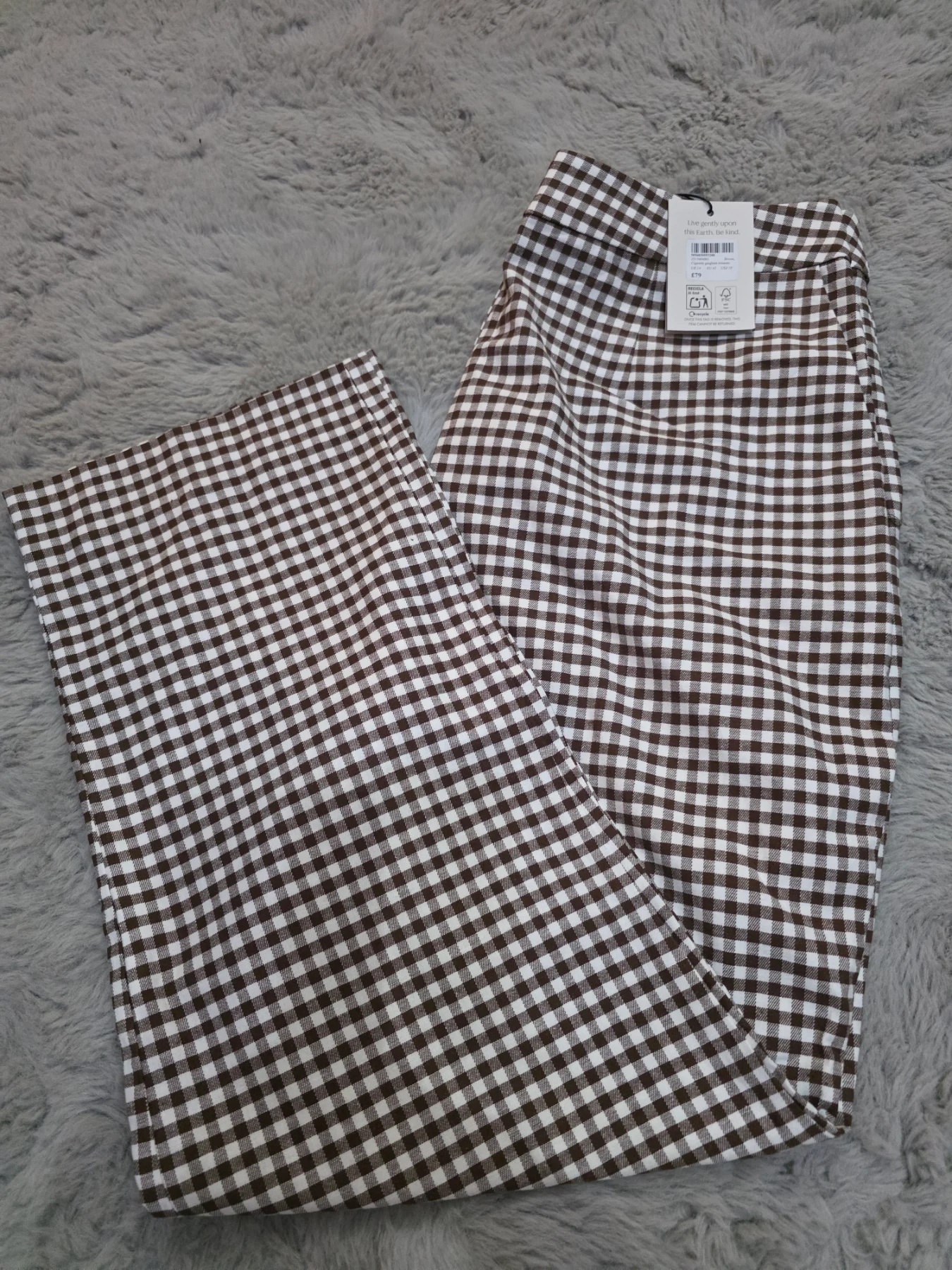 Nobody's Child Cigarette Gingham Trousers UK 14 Brown/White