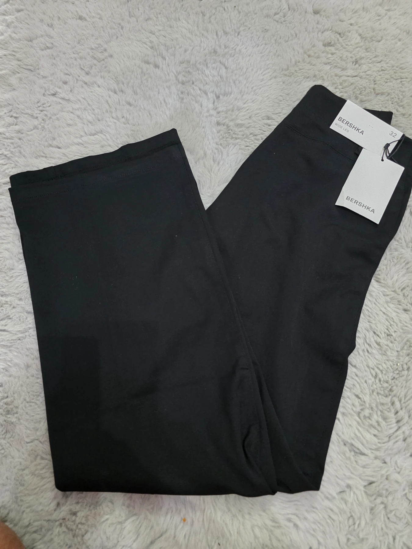 Bershka Bengaline Black Wide leg Trousers UK 4
