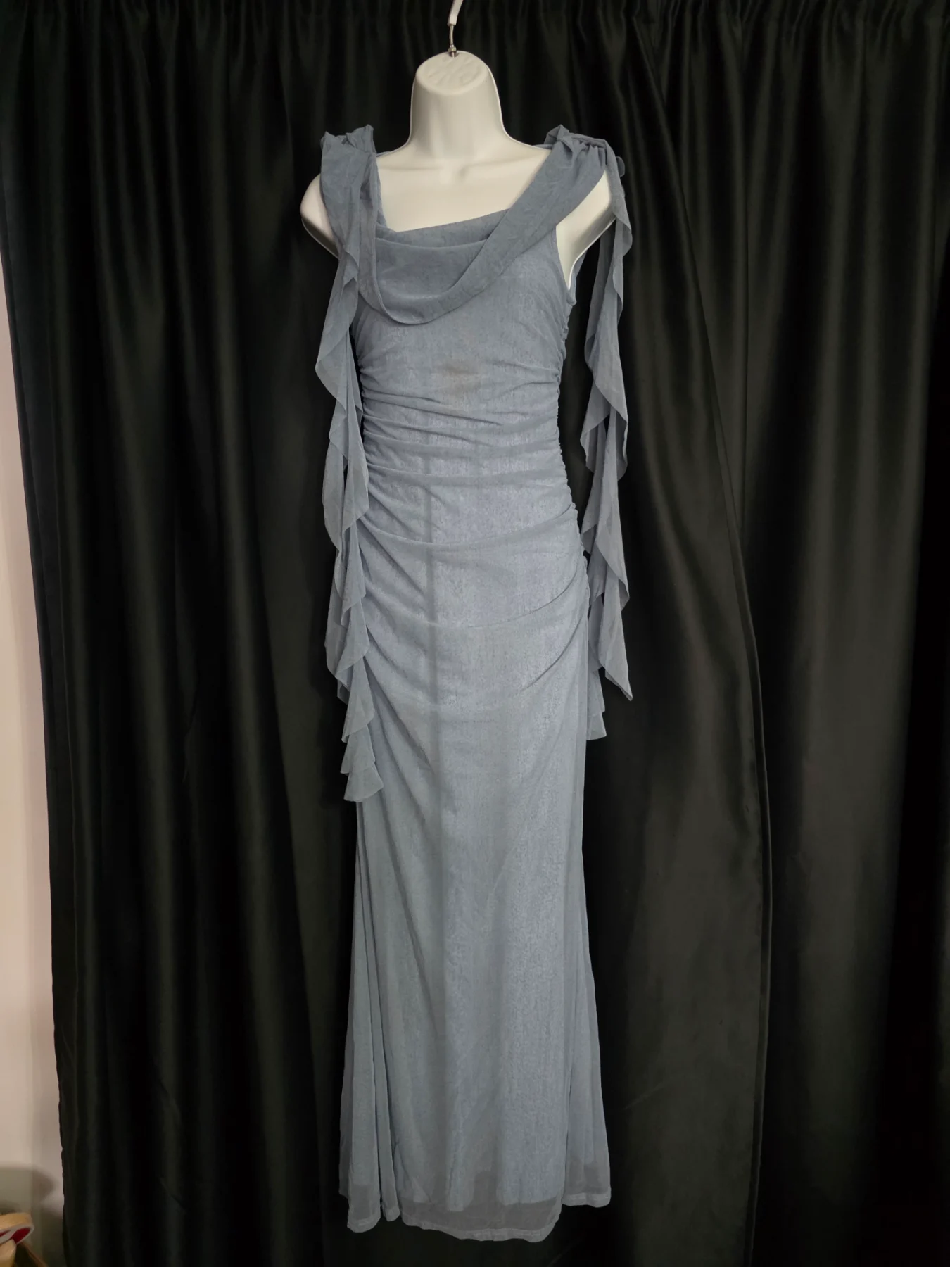 Ider Baby Blue Cowl Neck Solid Ruffle Hem Ruched Maxi Dress Small 8